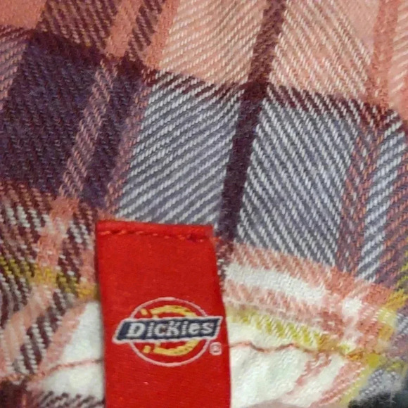 Dickies women's large plaid‎ pink purple white flannel button down - Picture 2 of 5
